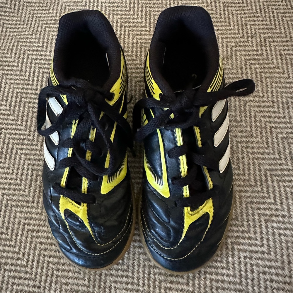 Kids adidas Black and Yellow indoor soccer shoes